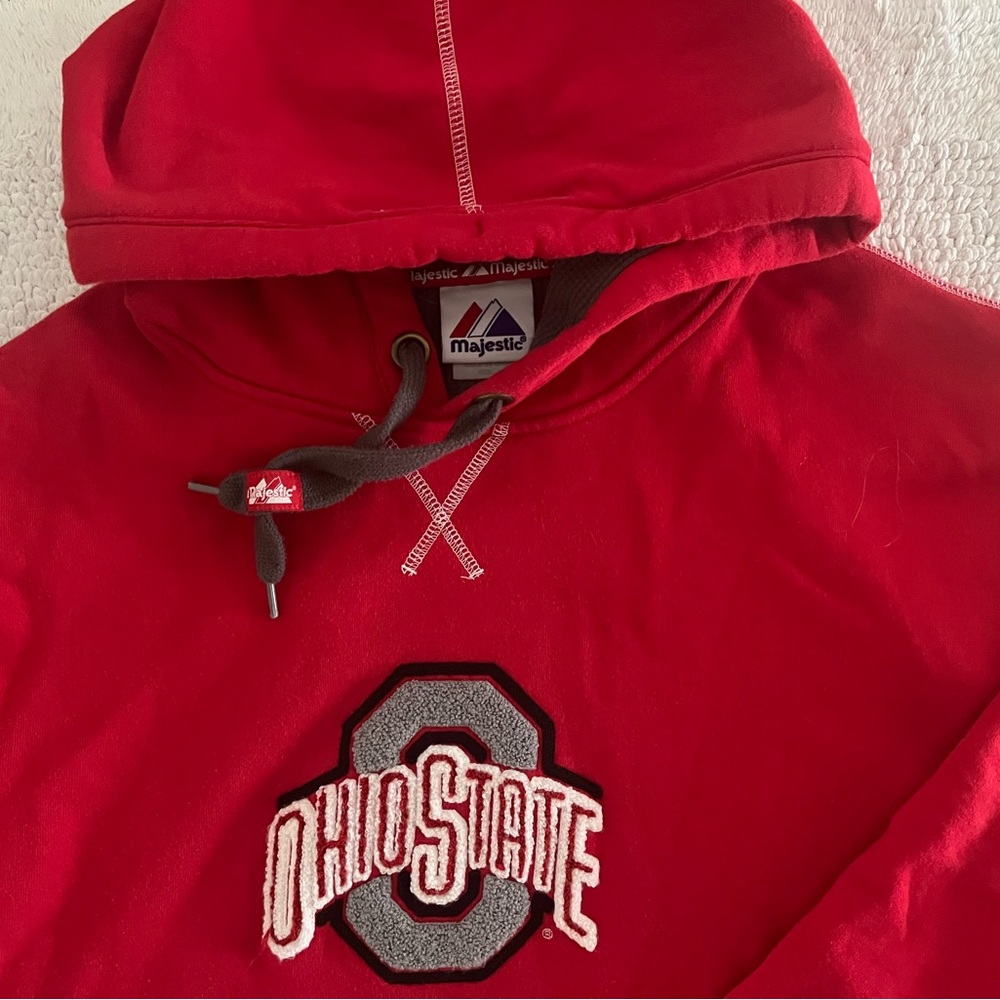 Ohio State Buckeyes - Vintage Majestic Sweatshirt Hoodie - Grey/Red - Mens Large